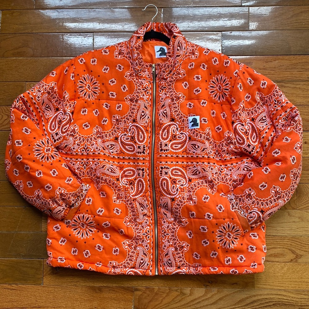 LISE orange paisley puffer coat